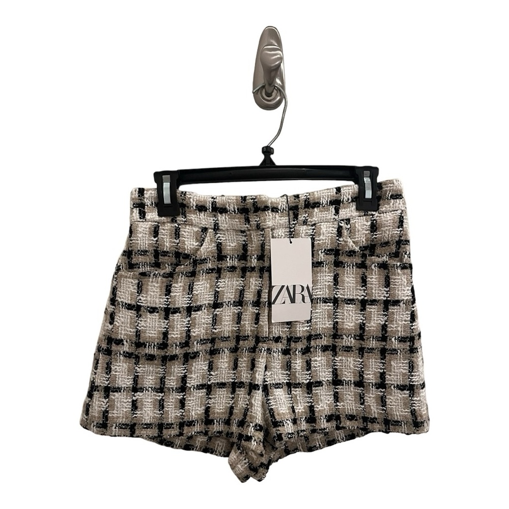 Zara Plaid High-waisted Tweed Shorts